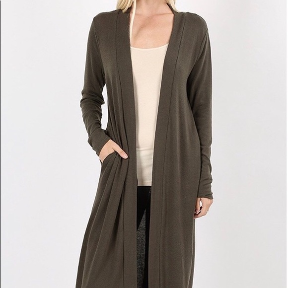 New Dark Olive Zenana Outfitters Sweater Cardigan - Picture 4 of 8